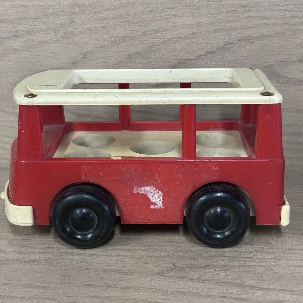 Classic Vtg Fisher Price Little People Car Mini-Bus Wood Girl Lamb 4 Piece Lot